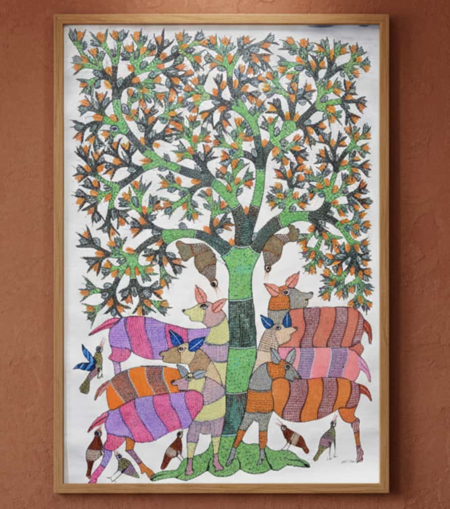 Authentic Gond Painting – Vibrant Herd Tribal Art (36 × 24 Inch)