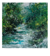 Premium Original Landscape Art – Emerald Creek Flow by Vikram Kumar Mukherjee (14"x10" Acrylic Impasto on Paper)