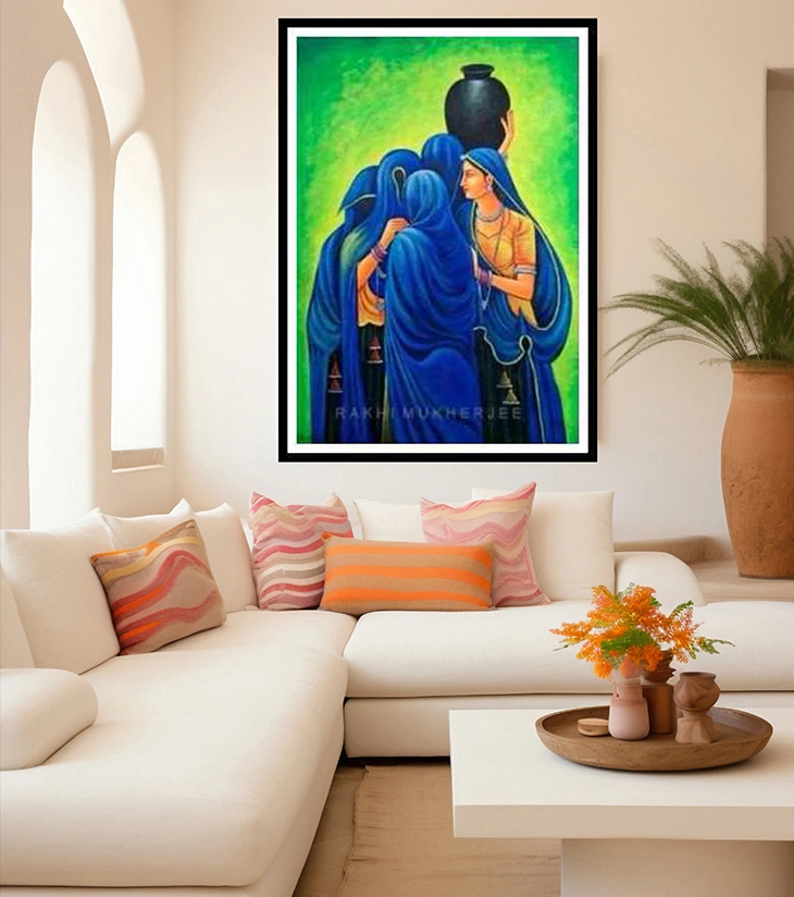 Village Grace Original Acrylic Canvas Painting by Rakhi Mukherjee