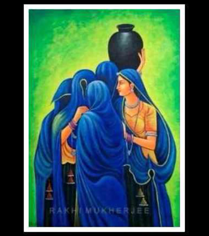 Village Grace Original Acrylic Canvas Painting by Rakhi Mukherjee
