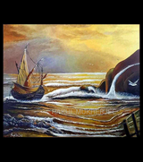 Golden Voyage Original Mixed Media Canvas Painting by Rakhi Mukherjee (18 × 24 Inch)