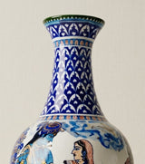 Eternal Vrindavan Hand-Painted Radha Krishna Jaipur Blue Pottery Vase (20 Inch)