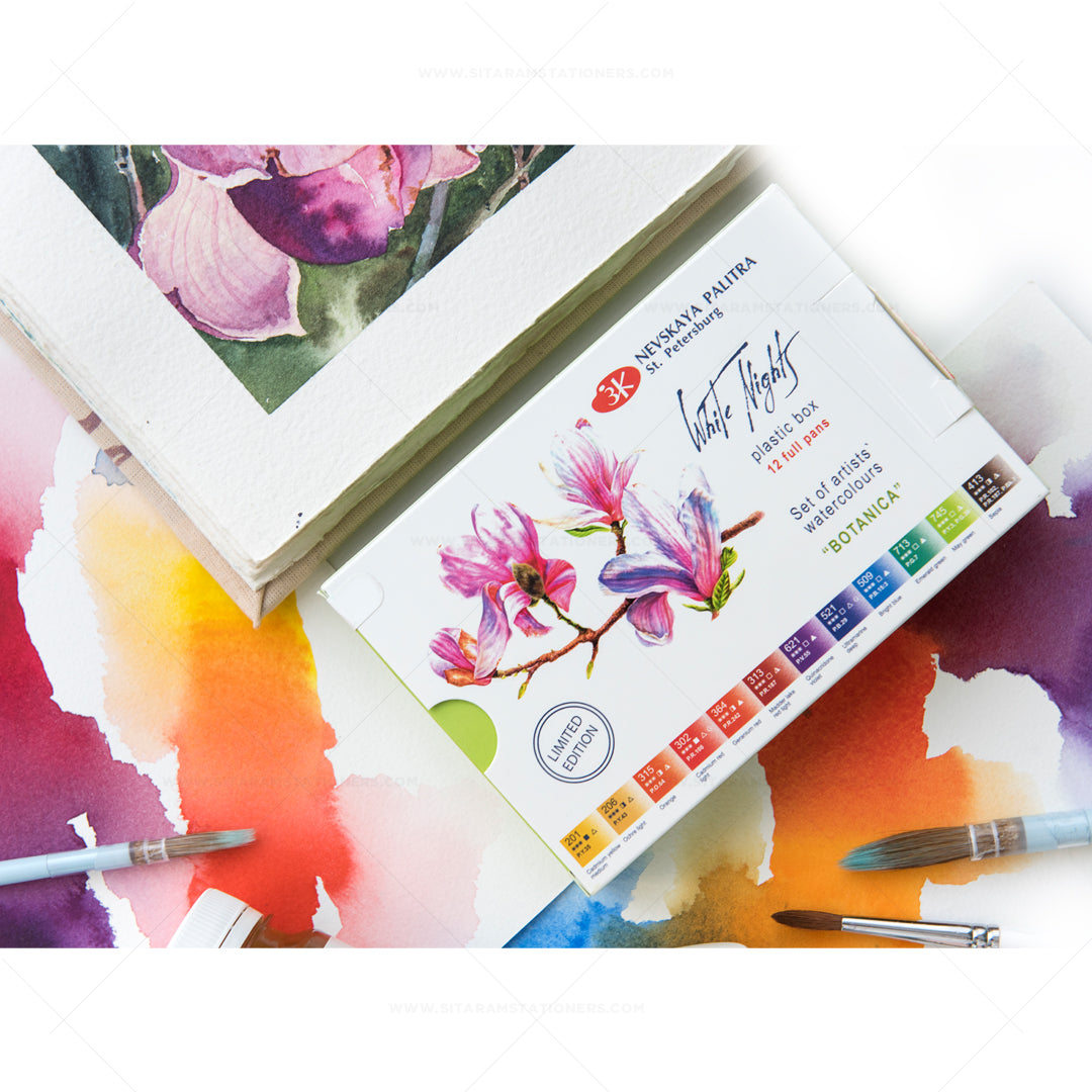 White Nights Limited Edition Watercolour Plastic Palette Full Pan Set of 12 - Retail Maharaj