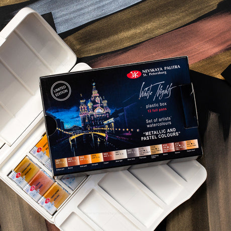 White Nights Limited Edition Watercolour Plastic Palette Full Pan Set of 12 - Retail Maharaj