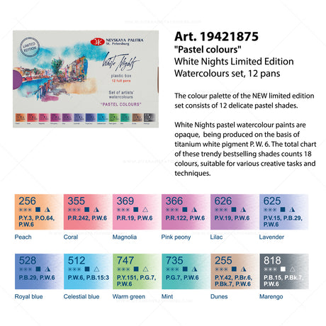 White Nights Limited Edition Watercolour Plastic Palette Full Pan Set of 12 - Retail Maharaj