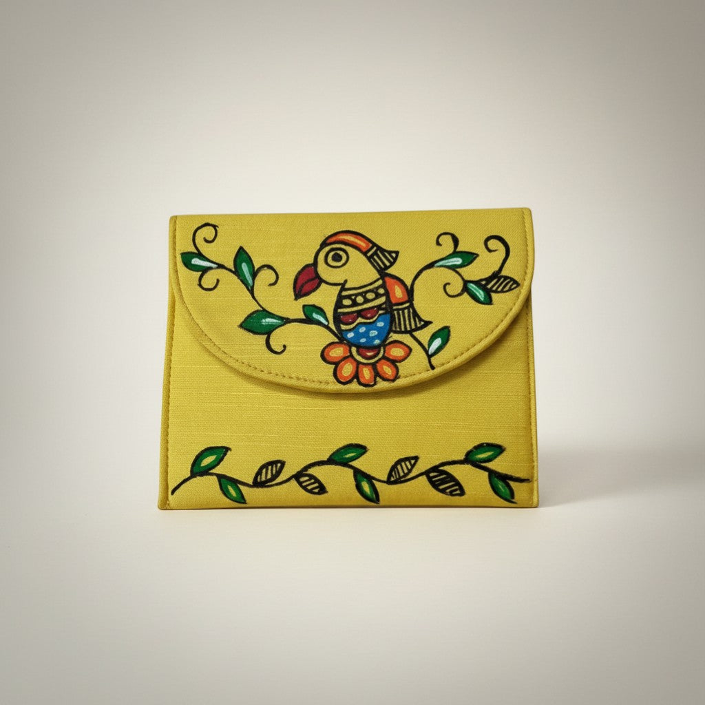 Handmade Madhubani Coin Pouch – Silk Mithila Art Mini Wallet | Traditional Indian Folk Art Accessory - Retail Maharaj