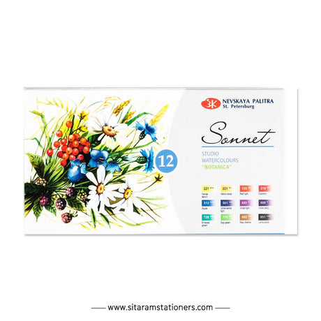 Sonnet Thematic Watercolour Paint Set of 12 for Botanica and Plein Air Painting - Retail Maharaj