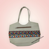 Handmade Light Green Cotton Handbag with Madhubani Art | Mithila Painting Ethnic Tote Bag - Retail Maharaj