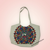 Handmade Light Green Cotton Handbag with Madhubani Art | Mithila Painting Ethnic Tote Bag - Retail Maharaj