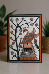 Handmade Madhubani Painting – Peacock on a Branch | Mithila Art Traditional Indian Folk Wall Decor - Retail Maharaj