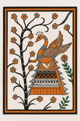 Handmade Madhubani Painting – Peacock on a Branch | Mithila Art Traditional Indian Folk Wall Decor - Retail Maharaj