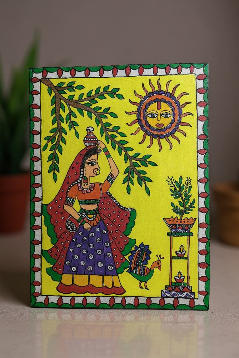 Handmade Madhubani Painting – A Village Scene | Mithila Art Traditional Indian Folk Wall Decor