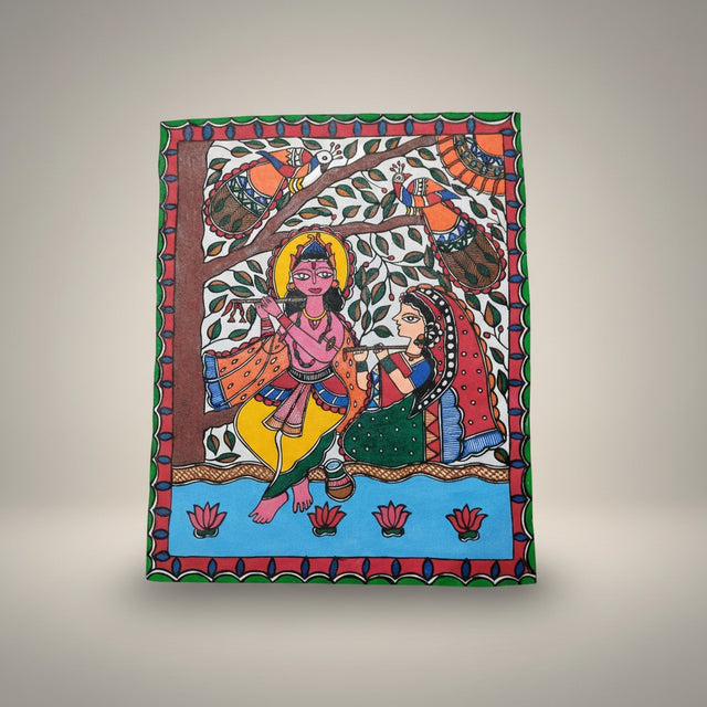 Handmade Madhubani Painting – Radha Krishna | Mithila Art Traditional Indian Folk Wall Decor - Retail Maharaj