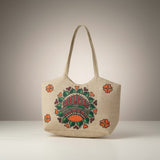 Handmade Jute Jhola Bag with Madhubani Art | Eco-friendly Mithila Painting Tote Bag - Retail Maharaj