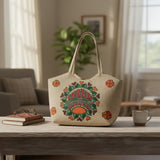 Handmade Jute Jhola Bag with Madhubani Art | Eco-friendly Mithila Painting Tote Bag - Retail Maharaj