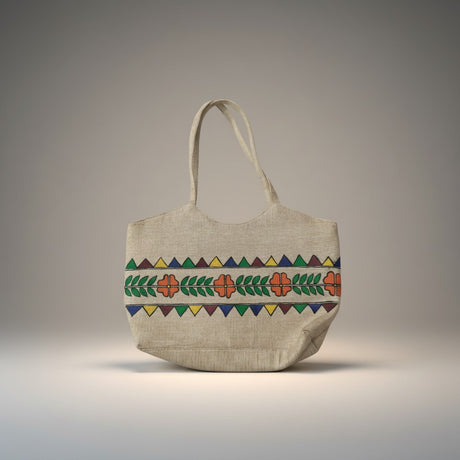 Handmade Jute Jhola Bag with Madhubani Art | Eco-friendly Mithila Painting Tote Bag - Retail Maharaj