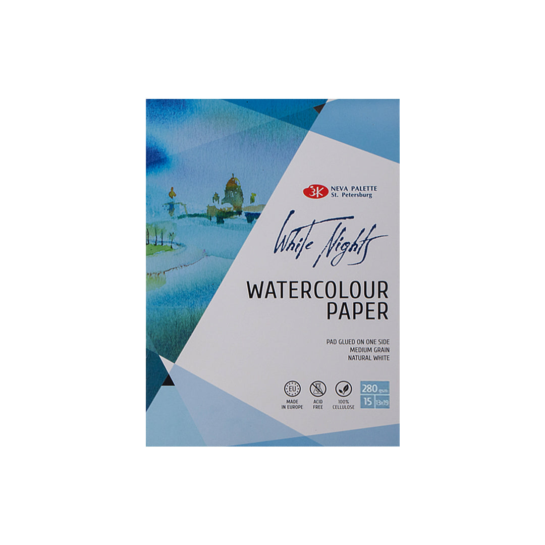 White Nights Watercolour Pad, 100% Cellulose Natural White- 280gsm - Retail Maharaj