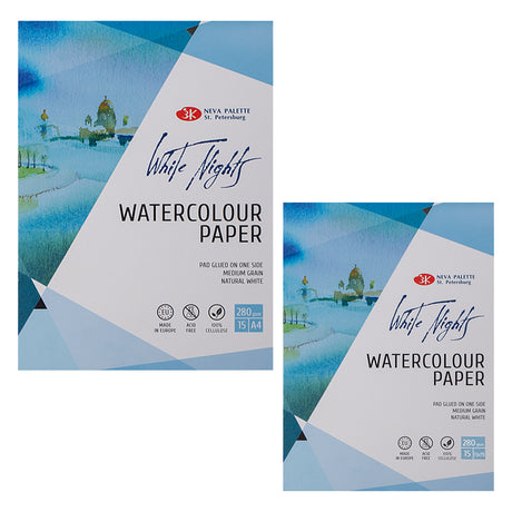 White Nights Watercolour Pad, 100% Cellulose Natural White- 280gsm - Retail Maharaj