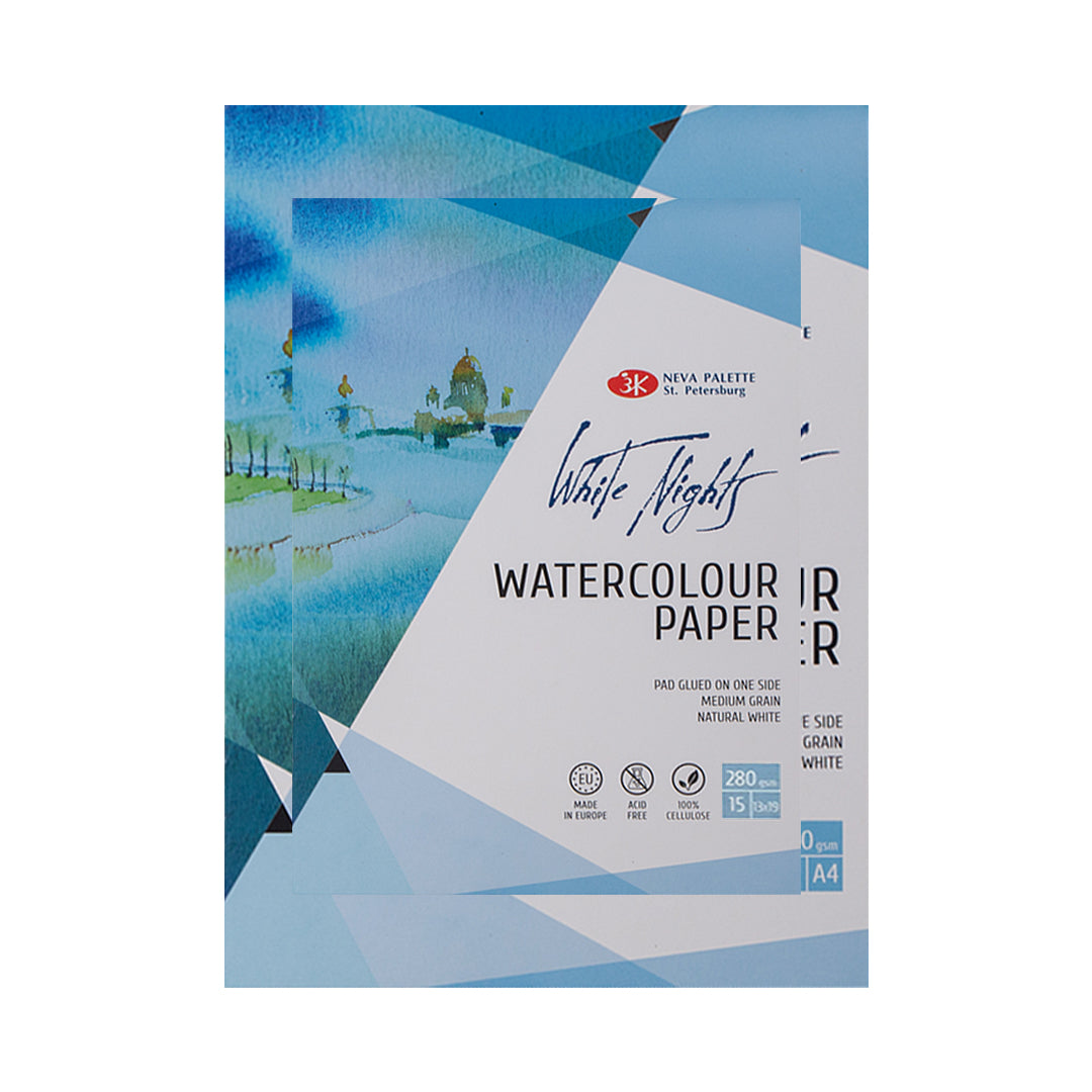 White Nights Watercolour Pad, 100% Cellulose Natural White- 280gsm - Retail Maharaj