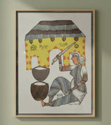 Authentic Gond Painting – Tribal Woman & Domestic Scene Folk Art (11 × 15 Inch)