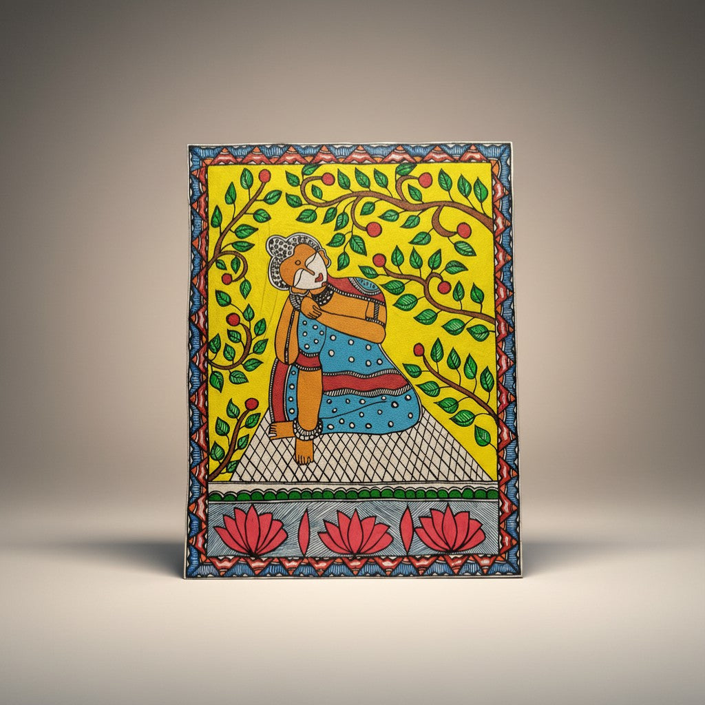 Handmade Madhubani Painting – Meditating Buddha | Mithila Art Spiritual Wall Decor - Retail Maharaj