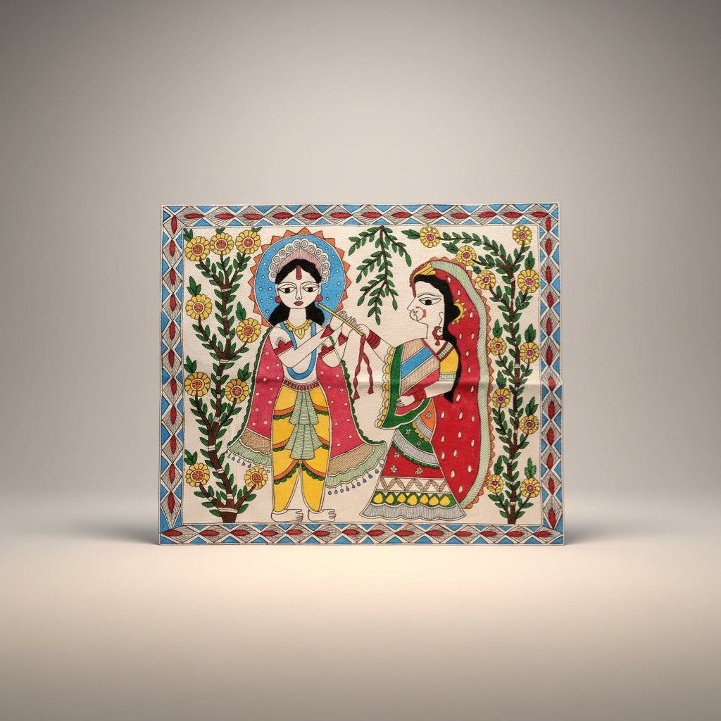 Handmade Madhubani Painting – Radha Krishna | Large Mithila Art Traditional Indian Folk Wall Decor - Retail Maharaj
