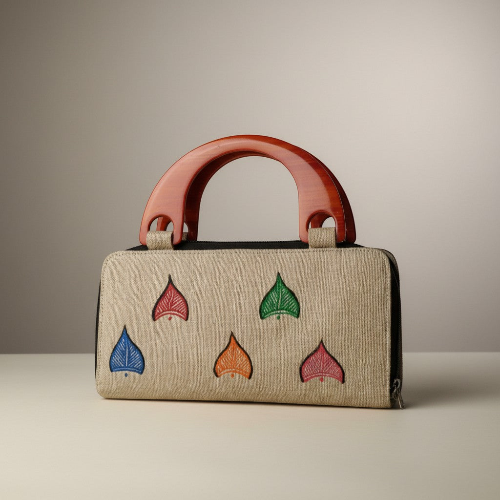 Handmade Jute Handle Bag with Madhubani Art | Eco-friendly Mithila Painting Ethnic Handbag - Retail Maharaj
