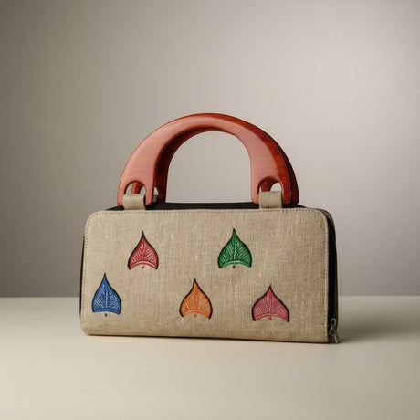 Handmade Jute Handle Bag with Madhubani Art | Eco-friendly Mithila Painting Ethnic Handbag - Retail Maharaj
