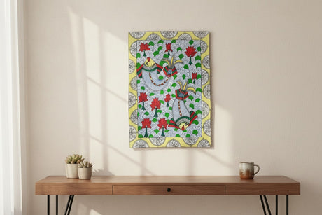 Handmade Madhubani Painting – Floating Fishes | Mithila Art Traditional Indian Folk Wall Decor - Retail Maharaj