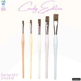 Retail Maharaj Flat Brush Set of 5 Kolinsky Synthetic Candy Handle - Retail Maharaj