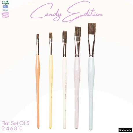 Retail Maharaj Flat Brush Set of 5 Kolinsky Synthetic Candy Handle - Retail Maharaj