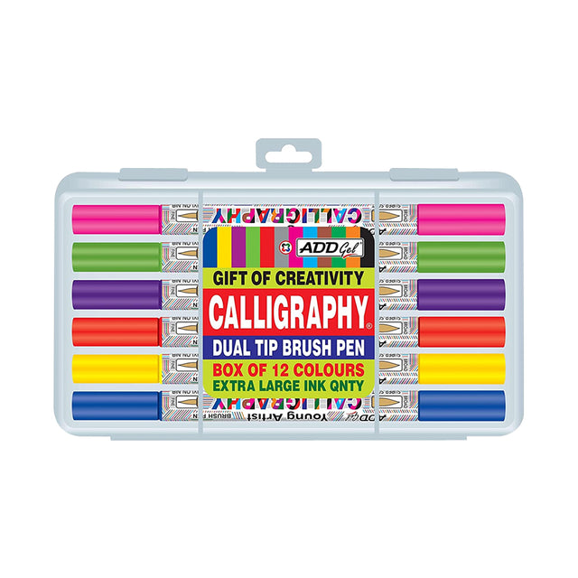 Add Gel Dual Tip Calligraphy & Colouring Brush Pen Set of 12 - Retail Maharaj