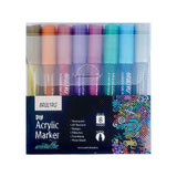 Brustro Acrylic DIY Marker Set of 8 Metallic Shades with 2mm Bullet Tip for Art Craft and Multi Surface Use - Retail Maharaj