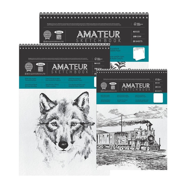 Anupam Amateur Sketchbook 100 GSM Soft Bound Wire-O – Acid Free Cartridge Paper - Retail Maharaj