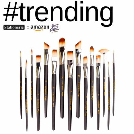Stationerie Mix Paint Brush Set of 15 Velour Mix Media - Retail Maharaj