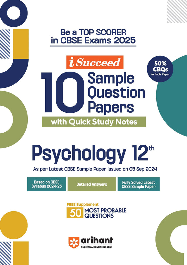i-Succeed CBSE Psychology Class 12th | 10 Sample Question Papers | For CBSE Exams 2025 - Retail Maharaj