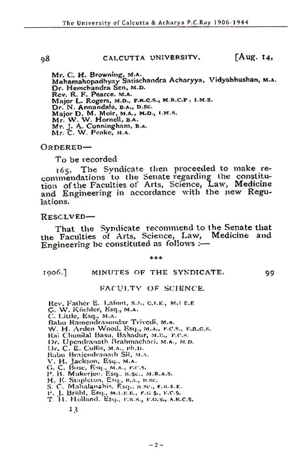 P.C. Ray and The University of Calcutta