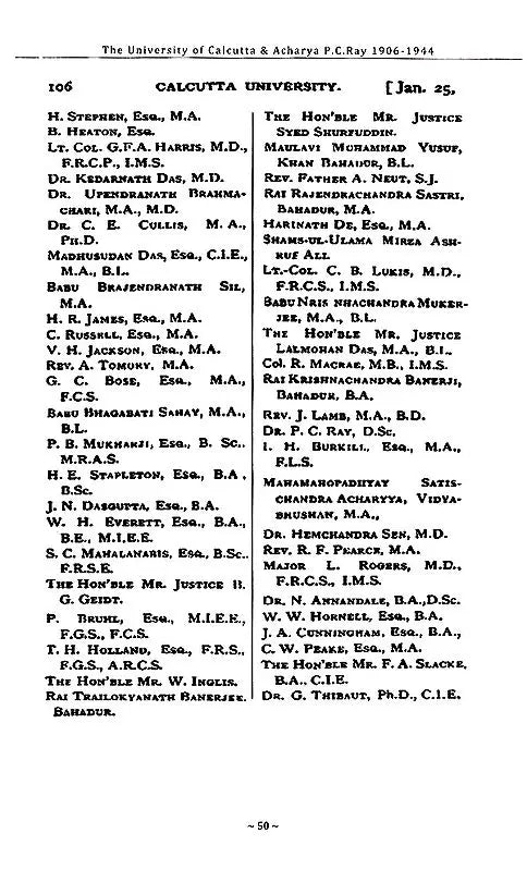 P.C. Ray and The University of Calcutta