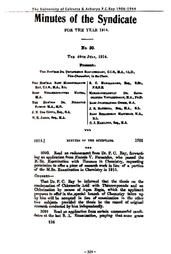 P.C. Ray and The University of Calcutta