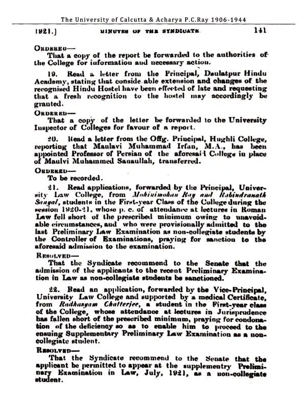 P.C. Ray and The University of Calcutta