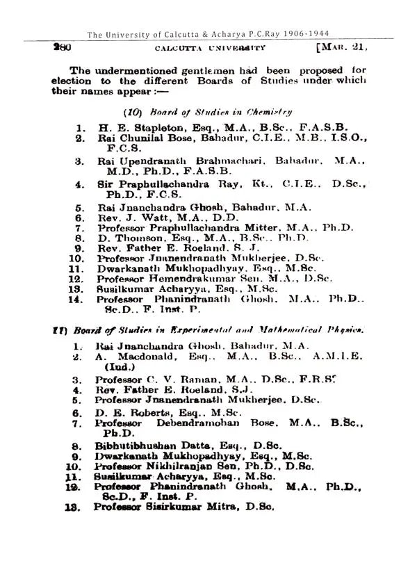 P.C. Ray and The University of Calcutta