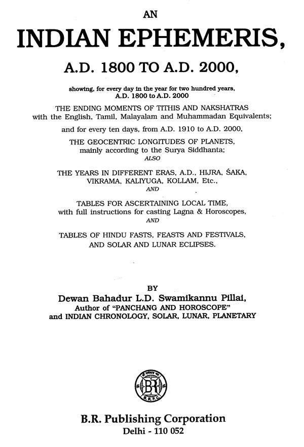 An Indian Ephemeris A.D. 1800 TO A.D. 2000 - Retail Maharaj