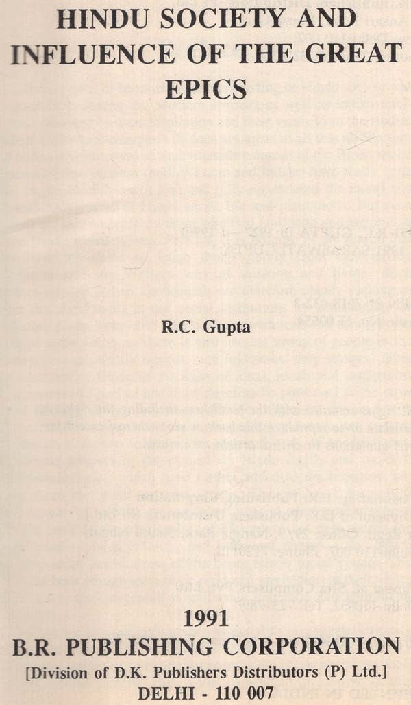 Hindu Society and Influence of the Great Epics (An Old and Rare Book) - Retail Maharaj