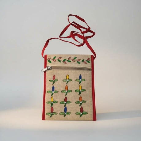 Handmade Madhubani Mobile Pouch – Jute Mithila Art Phone Bag | Eco-friendly Folk Art Accessory - Retail Maharaj