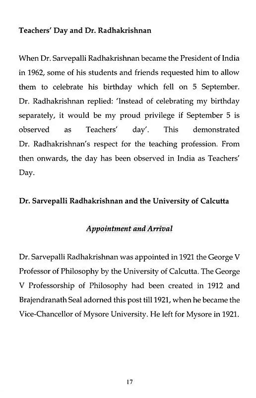 Dr. Sarvepalli Radhakrishnan and The University of Calcutta