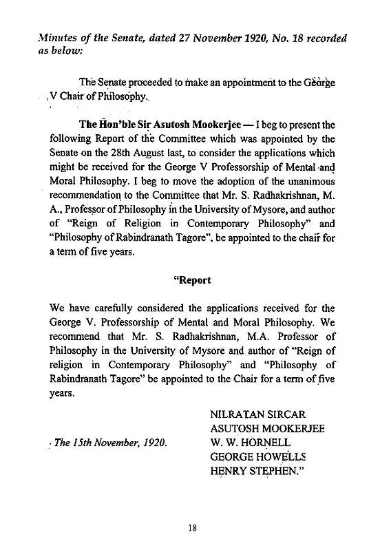 Dr. Sarvepalli Radhakrishnan and The University of Calcutta