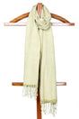 Handwoven Light Moss Green and White Check Houndstooth Cotton Scarf - Retail Maharaj