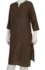 Embroidered Cotton Kameez – Brown - Retail Maharaj