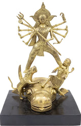 Dokra Table Top Singha Bahini with Wooden Base - Retail Maharaj