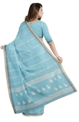 Handwoven Tangail Cotton Saree – Sky Blue - Retail Maharaj
